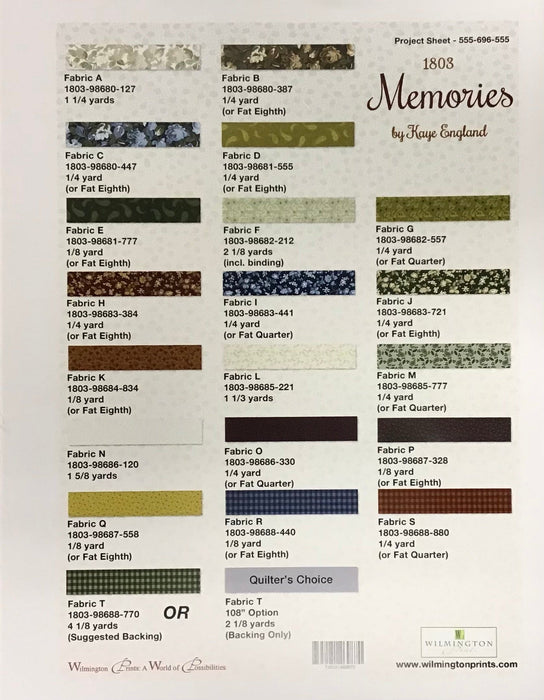 Memories - Quilt KIT - by Kaye England - Wilmington Prints - Reproduction Prints - #1803