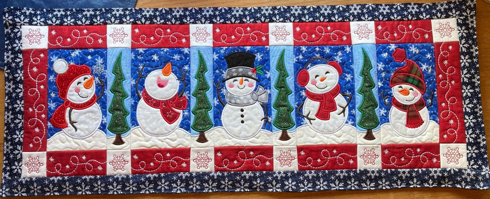 Snowman Table Runner Kit - Fabric KIT - Machine Embroidery - Fabric Only