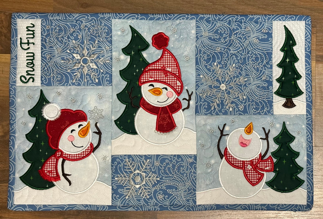 Snowman Placemat Kit - Fabric KIT - Designs by Juju - Machine Embroidery, In The Hoop - Fabric Only - Makes (4)