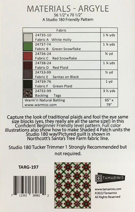 NEW! Argyle - Quilt PATTERN - by Tammy Silvers of Tamarinis - Features Santa's Tree Farm fabrics by Northcott - 56.5" x 70.5" - PTN 2959