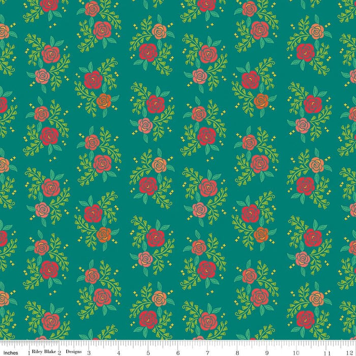 Indigo Garden - Green Rose Cluster - per yard - by Heather Peterson - for Riley Blake Designs - C11275-TEAL - RebsFabStash