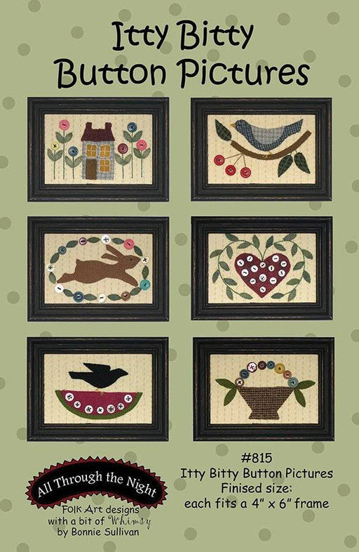 Itty Bitty Button Pictures - Primitive wool applique pattern - Wall Hanging - Bonnie Sullivan - Flannel or Wool - Penny rug - RebsFabStash
