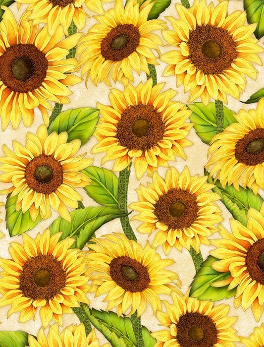 Jardin du Soleil - Per Yard - Lola Molina for Wilmington Prints - Beautiful sunflower fabrics! Small tossed Floral on red - RebsFabStash
