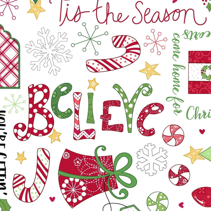 Jingle All the Way - Per Yard - Maywood Studio - White Main Print - Kim Christopherson, Christmas fabric - RebsFabStash