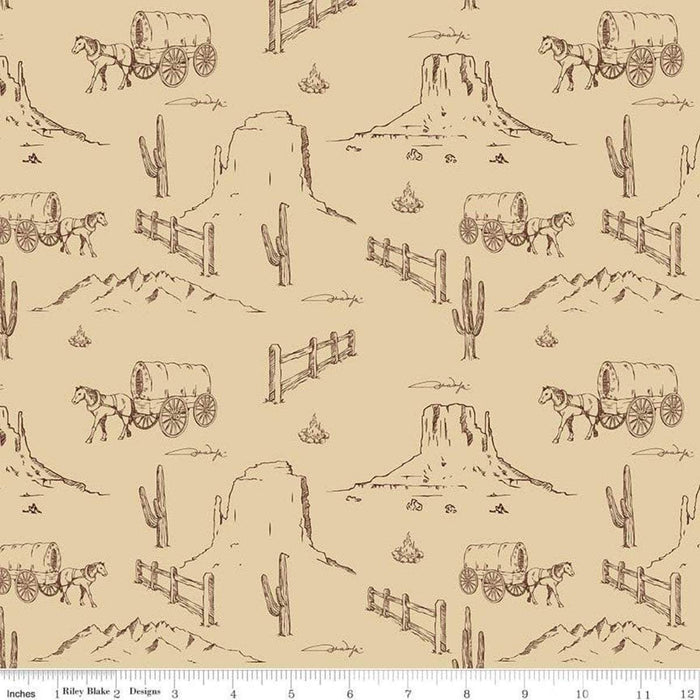 John Wayne fabrics - per yard - Riley Blake Designs - Riley Blake Designers - Cowboy Accessories Tossed on Tan C8573 - RebsFabStash