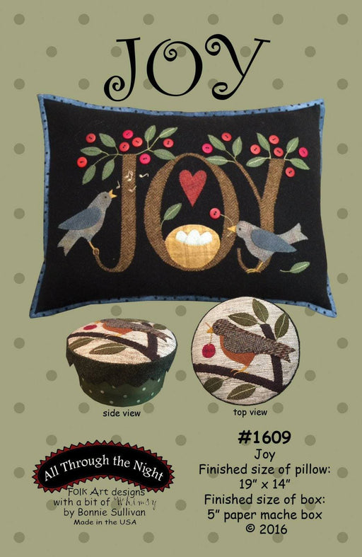 Joy pillow - Primitive wool applique pattern - Bonnie Sullivan - Flannel or Wool - All Through the Night - RebsFabStash