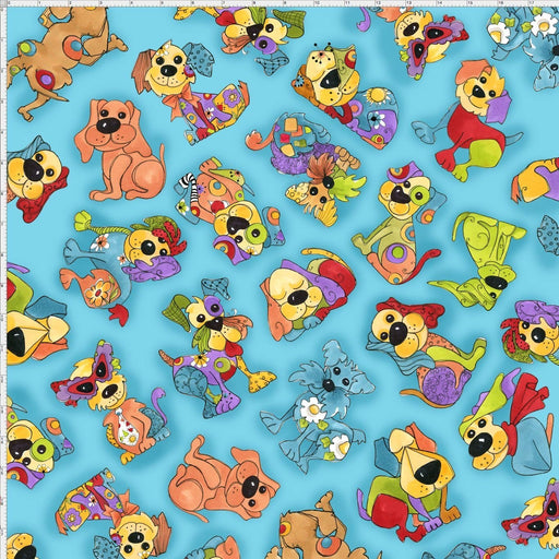 Joyful Toss - Doggie Prints - per yard - Loralie Harris Designs - Tossed Dogs - Turquoise - 692-287 - RebsFabStash