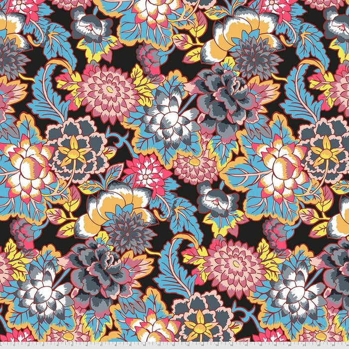 Kaffe Fassett Collective August 2021 - Tickle My Fancy - Black - Per Yard - Free Spirit Fabrics - Floral, Bright, Colorful - PWBM080.BLACK - RebsFabStash