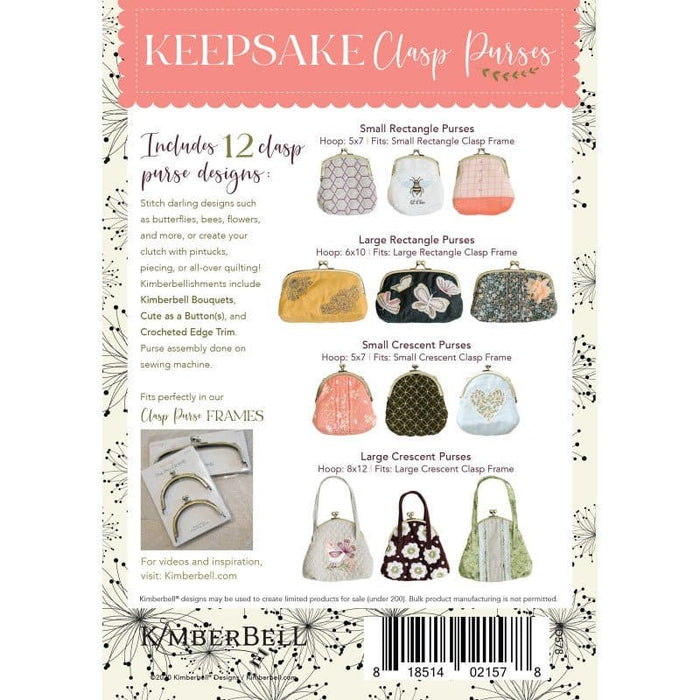 Keepsake Clasp Purses - Embroidery CD - PATTERN - by Kimberbell - Kim Christopherson - 12 Clasp Purse Designs! - KD578 - RebsFabStash