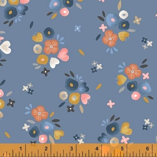 Kenzie - per yard - Windham Fabrics - Whistler Studios - Flowers on Blue - 52063-4 - RebsFabStash