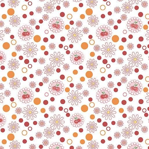 Kitchen Love - per yard - Contempo by Benartex - by Cherry Guidry - circles and dots - pink, coral on white - RebsFabStash