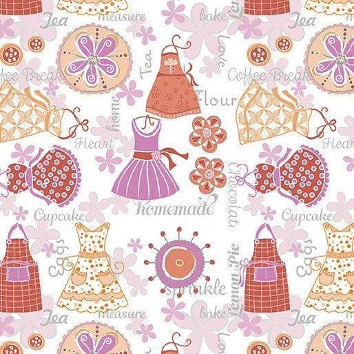 Kitchen Love - per yard - Contempo by Benartex - by Cherry Guidry - circles and dots - pink, coral on white - RebsFabStash