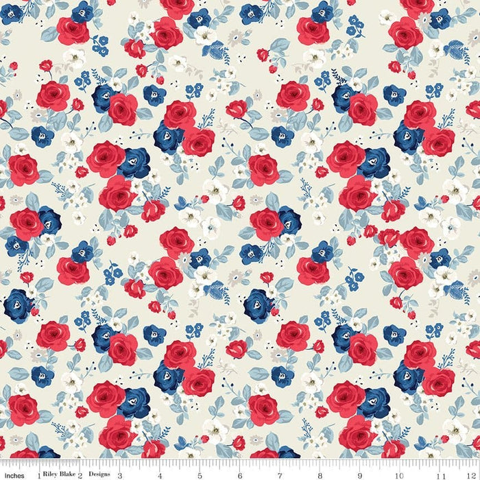 Land of Liberty - Floral Navy - per yard - by My Mind's Eye for Riley Blake Designs - Patriotic, Floral - C10561-NAVY - RebsFabStash