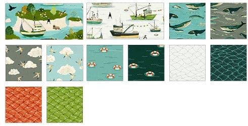 New! Land and Sea - Seabirds and Clouds Daylight - per yard - by Katherine Quinn for Windham Fabrics - 53279D-4 Aqua