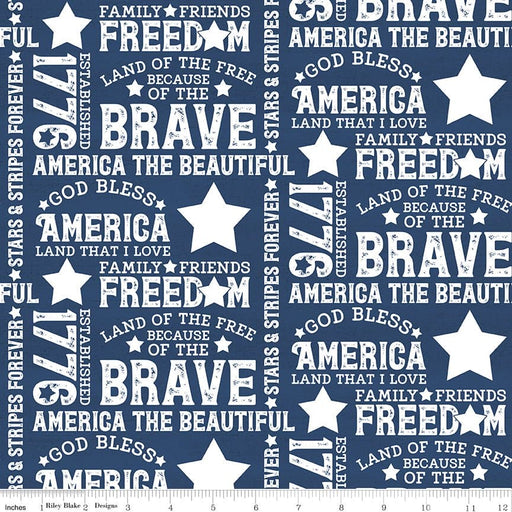Let Freedom Soar - Text - Blue - per yard - by Tara Reed - for Riley Blake - America, Patriotic - C10520-BLUE - RebsFabStash