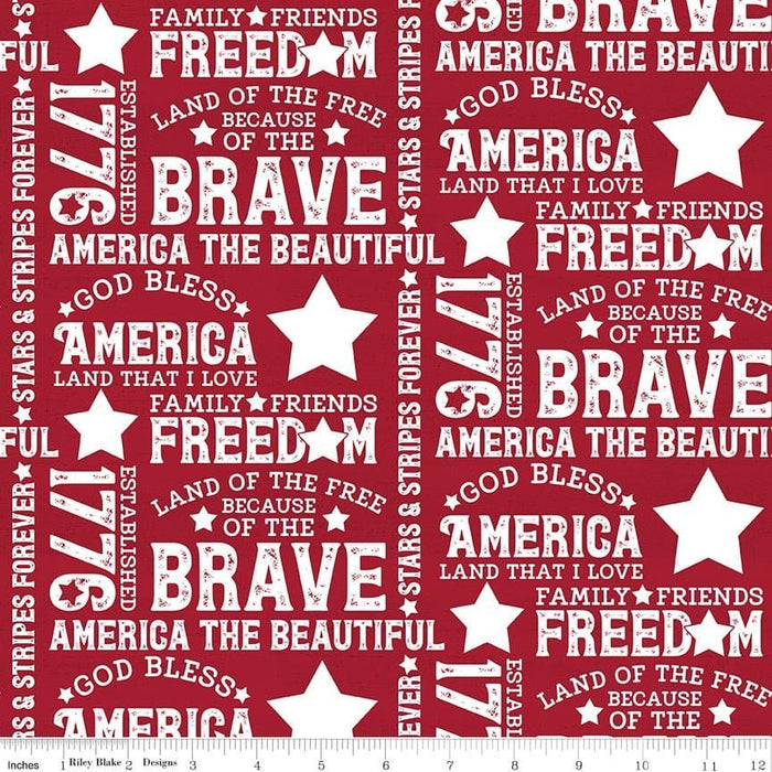 Let Freedom Soar - Text - Red- per yard - by Tara Reed - for Riley Blake - America, Patriotic - C10520-RED - RebsFabStash