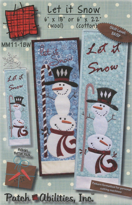 Let it Snow PATTERN with option for button pack! Quilted wall hanging or table runner by Patch Abilities, Inc. Easy Pattern Snowman, Winter - RebsFabStash