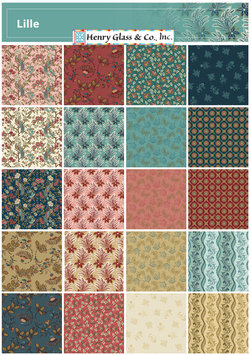 NEW! Lille - Fan Floral - Per Yard - by Michelle Yeo for Henry Glass - Teal - 2761-77