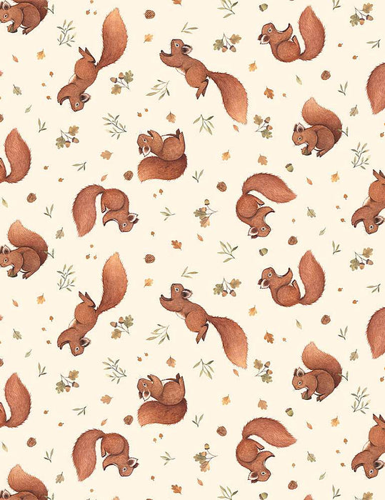 Little Fawn & Friends - Squirrels - Per Yard - by Nina Stajner for Dear Stella - Squirrle, Wildlife, Floral - STELLA-DNS1907 CREAM - RebsFabStash