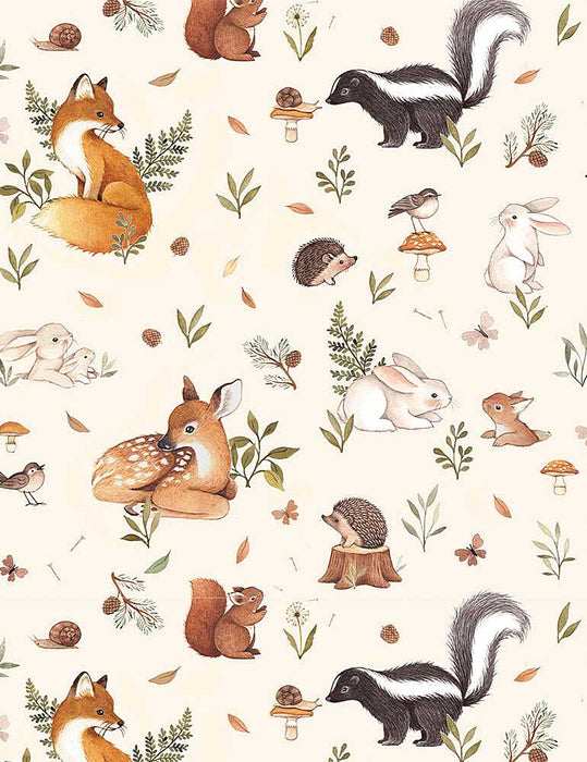 Little Fawn & Friends - Squirrels - Per Yard - by Nina Stajner for Dear Stella - Squirrle, Wildlife, Floral - STELLA-DNS1907 CREAM - RebsFabStash