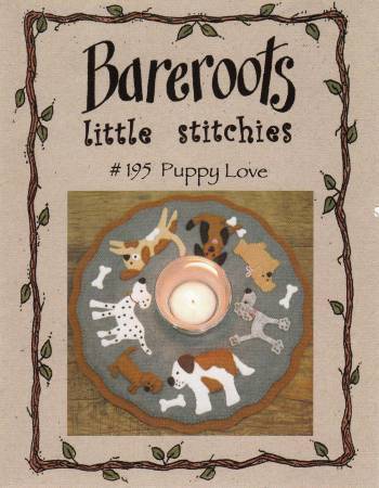 Little Stitchies Puppy Love #195 Kit - Bareroots by Barri Sue Gaudet - Pattern & materials included! - Primitive - RebsFabStash