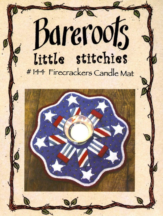 Little Stitchies Wool Felt PATTERN - Firecrackers Candle Mat or table topper - Bareroots by Barri Sue Gaudet - Mini Pattern - Primitive - RebsFabStash