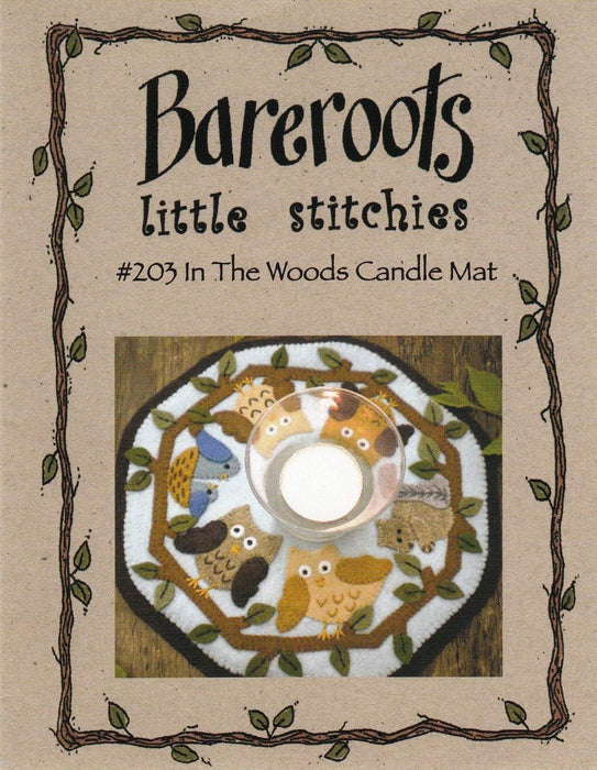 Little Stitchies Wool Felt PATTERN- In the Woods Candle Mat or table topper - Bareroots by Barri Sue Gaudet - Primitive - Owls - RebsFabStash