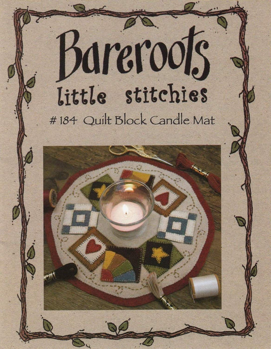 Little Stitchies Wool Felt PATTERN- QuiltBlock Candle Mat or table topper - Bareroots by Barri Sue Gaudet - Primitive - heart, stars - RebsFabStash
