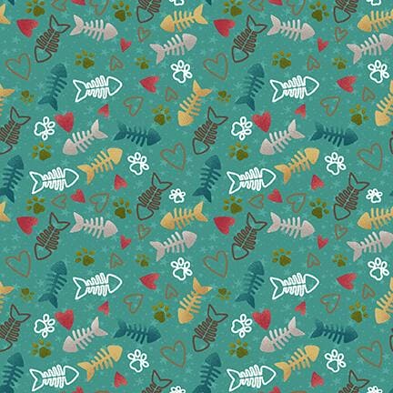 Live Love Meow - per yard- Henry Glass by Leanne Anderson and Kaytlyn Kuebler - Whole Country Caboodle - Tossed Animals (Frogs, Birds and Mouse!) on Green 1940-66 - RebsFabStash