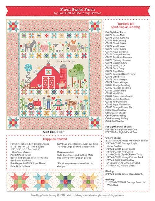 Lori Holt Farm Girl Vintage Fabrics - per yard - Riley Blake - Farm Sweet Farm Sew Along - Calico Red C7884 - Red - RebsFabStash