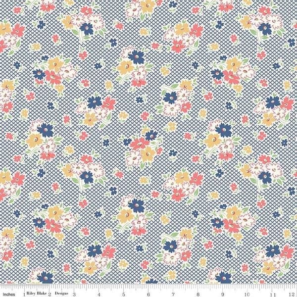 Lori Holt Farm Girl Vintage Fabrics - per yard - Riley Blake - Farm Sweet Farm - Vintage Blossom C7875 - SEA GLASS (teal) - RebsFabStash