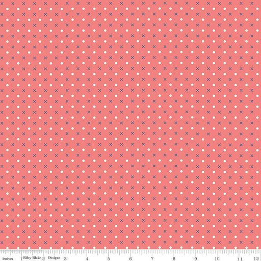 Lori Holt Farm Girl Vintage Fabrics - per yard - Riley Blake - Farm Sweet Farm - Vintage X & O C7876 - LIPSTICK (Coral) - RebsFabStash