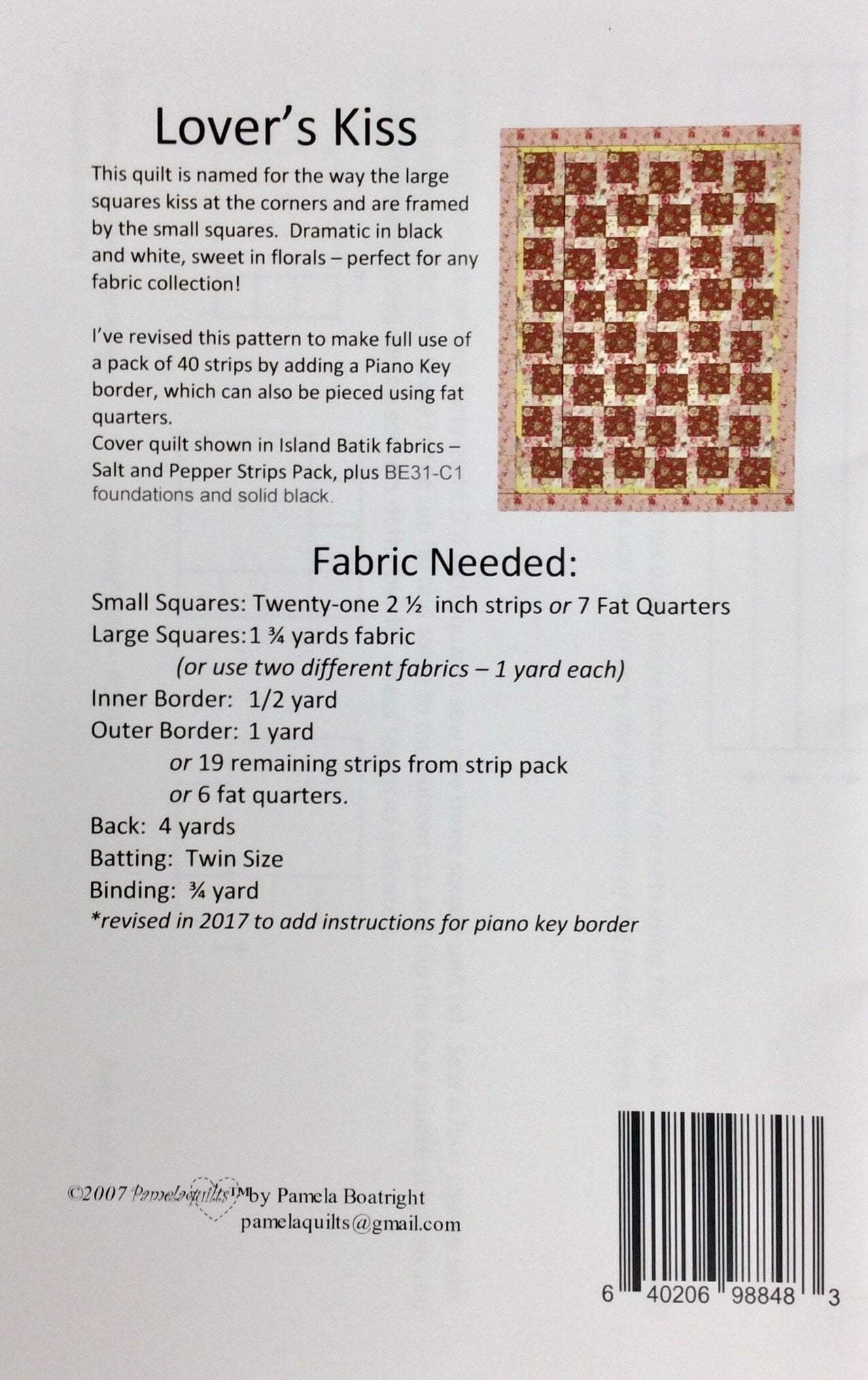 Lover's Kiss Quilt PATTERN by Pamela Boatright for Pamela Quilts