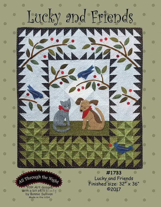 Lucky and Friends - Quilt Pattern - Bonnie Sullivan - Flannel or Wool Applique - All Through the Night - Folk Art With a Bit of Whimsy - RebsFabStash