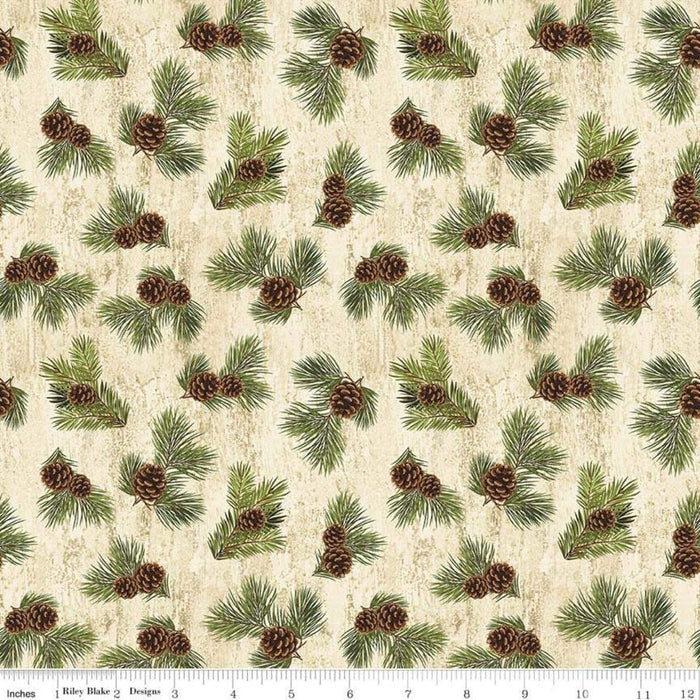 Majestic Outdoors - White Pinecone - per yard - by Riley Blake Designs - Winter - Coordinates with Christmastime is Here - C5574-WHITE - RebsFabStash