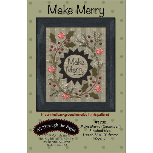 Make Merry -December- Preprinted embroidery applique pattern - Bonnie Sullivan-Flannel or Wool-All Through the Night -Primitive, applique - RebsFabStash