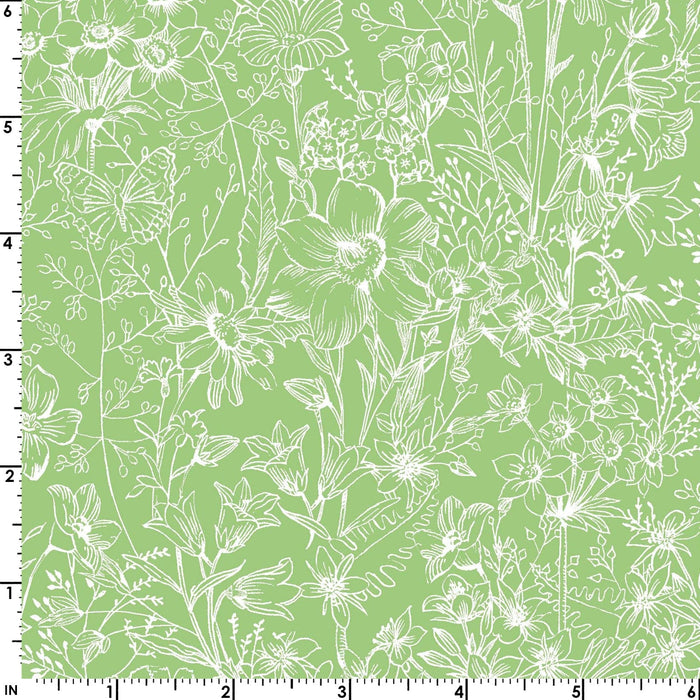 Meadow Edge - Large Meadow Flower - Per Yard - by Maywood Studio - Floral, Butterflies - White - MASD10002-W
