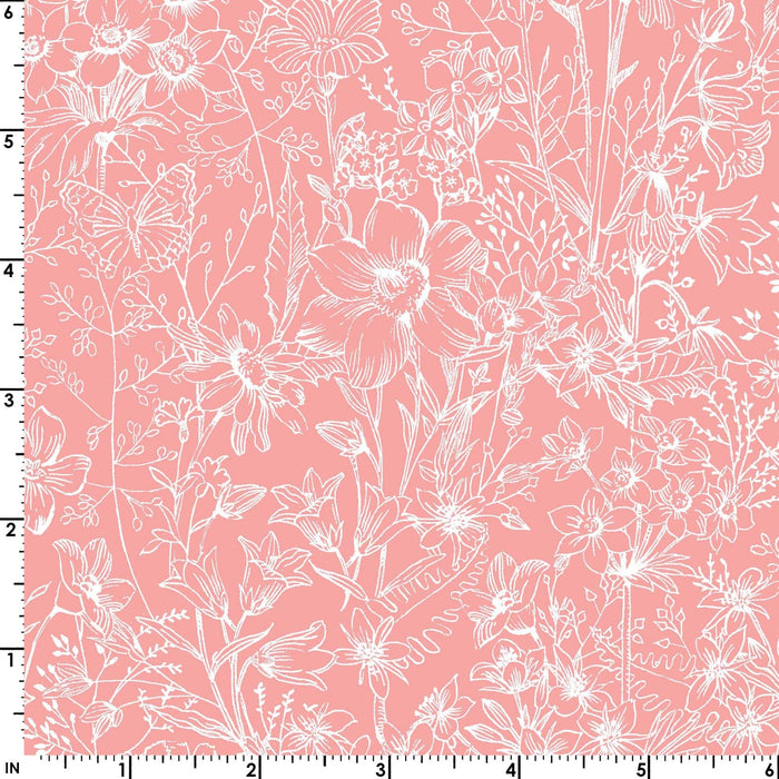 Meadow Edge - Small Packed Flower - Per Yard - by Maywood Studio - Floral, Butterflies - White - MASD10003-W
