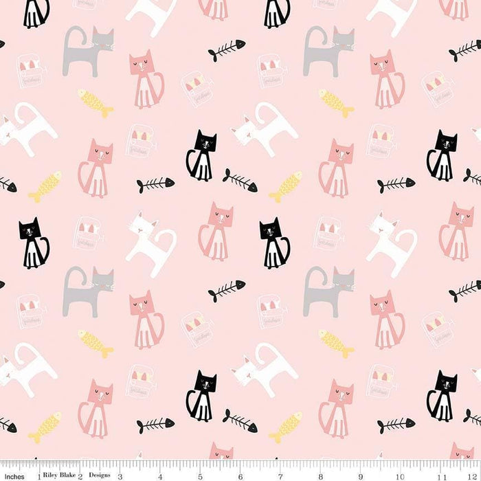 Meow and Forever Fabric Collection -Per Yard -Riley Blake Designs -Cats -My Mind's Eye - Tossed Fish on Light Pink - C7842 Pink - RebsFabStash