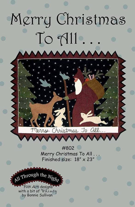 Merry Christmas to All - Primitive wool applique pattern - Wall Hanging - Bonnie Sullivan - Flannel or Wool - Penny rug - RebsFabStash