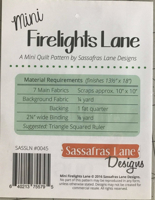 Mini Firelights Lane - A Mini Quilt Pattern by Sassafras Lane Designs - RebsFabStash