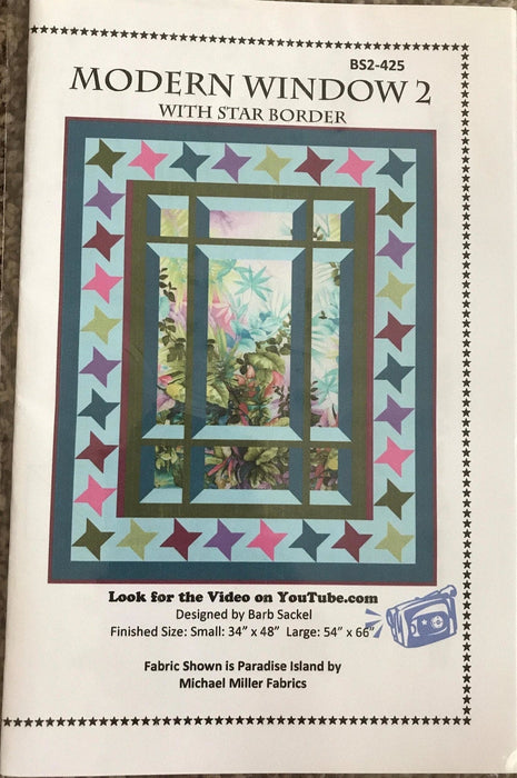 Modern Window 2 With Star Border - Pattern -Designed by Barb Sackel - Fabric used is Paradise Island by Michael Miller Fabrics - RebsFabStash