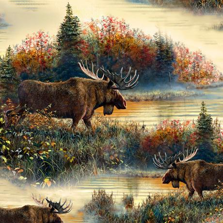 Moose Country - per yard - Jim Hansel - JQ Licensing - Quilting Treasures - Digital Print - Moose Scenic - Cream - RebsFabStash