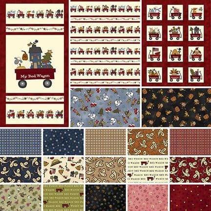 My Red Wagon - per panel - by Debbie Busby - Henry Glass - Large 36" Panel - Calendar Panel - 2557P-88 Red - RebsFabStash
