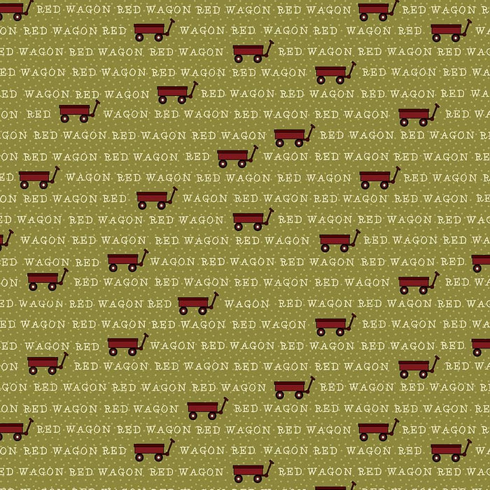 My Red Wagon - per yard - by Debbie Busby - Henry Glass - Novelty Toss Spring - 2541-66 - Green - RebsFabStash
