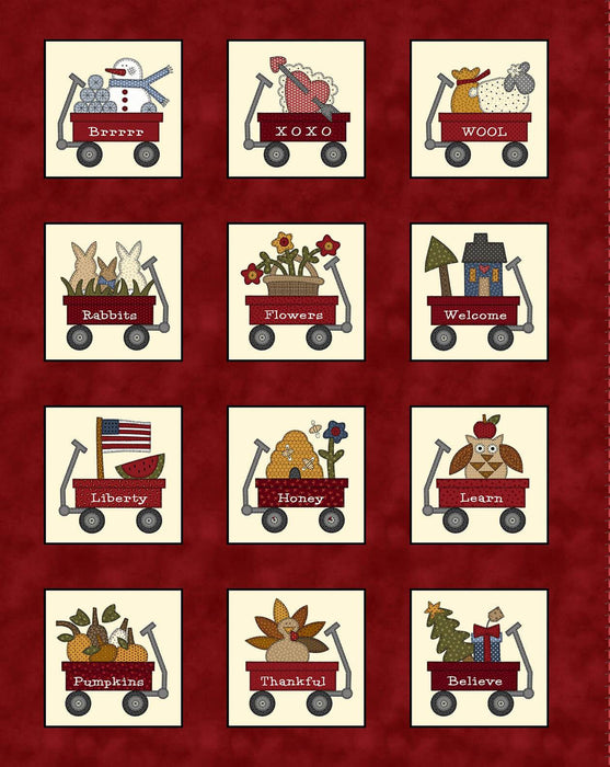 My Red Wagon - per yard - by Debbie Busby - Henry Glass - Novelty Toss Spring - 2541-66 - Green - RebsFabStash