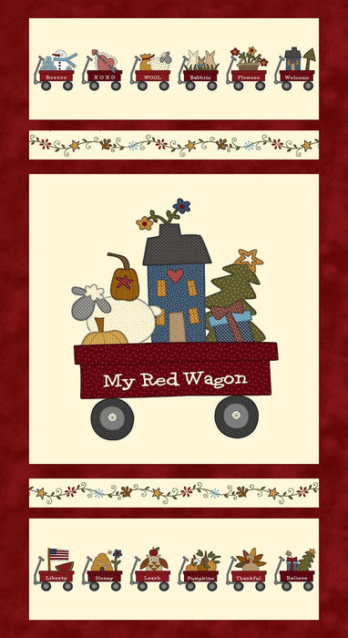 My Red Wagon - per yard - by Debbie Busby - Henry Glass - Novelty Toss Summer - 2542-44 - Cream - RebsFabStash