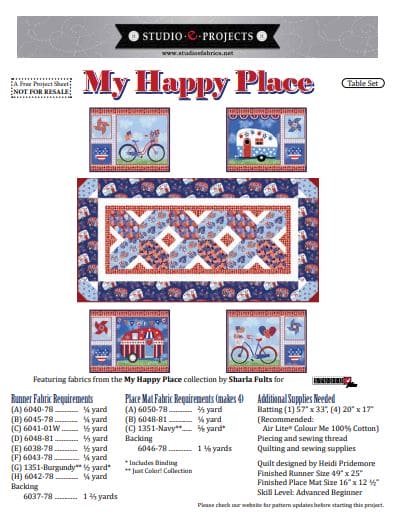 NEW! My Happy Place - Table Runner & Placemats KIT - Designed by Heidi Pridemore - Fabric by Sharla Fults for Studio e