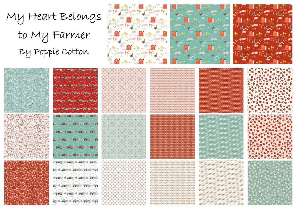 My Heart Belongs to My Farmer - With All My Heart - Per Yard - Poppie Cotton - Teal - MH21819