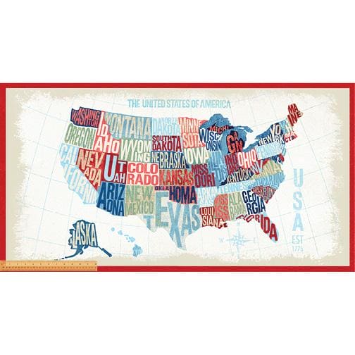 New! Across the USA - per yard - By Whistler Studios for Windham Fabrics - 52206-2 - state names on navy - RebsFabStash